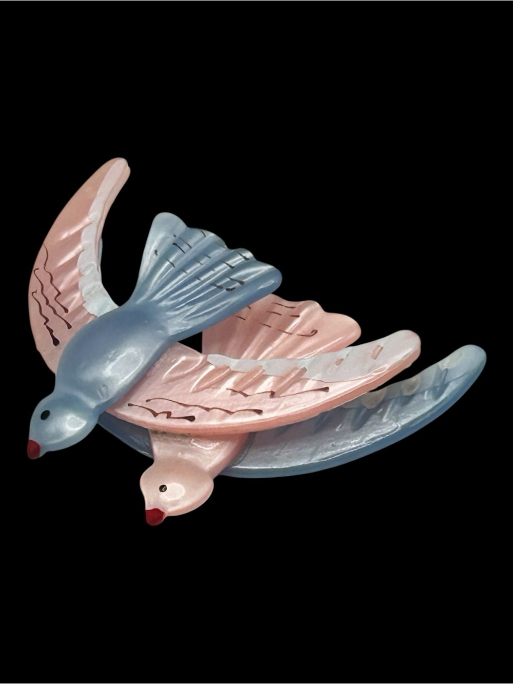 Vintag Lucite Flying Birds 1940’s Brooch Pink Blue